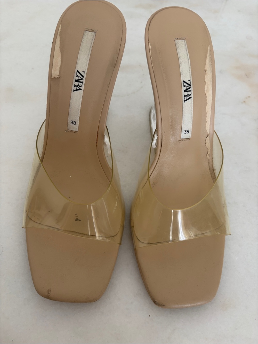 Zara Clear Strap Slide Mules in Nude Beige